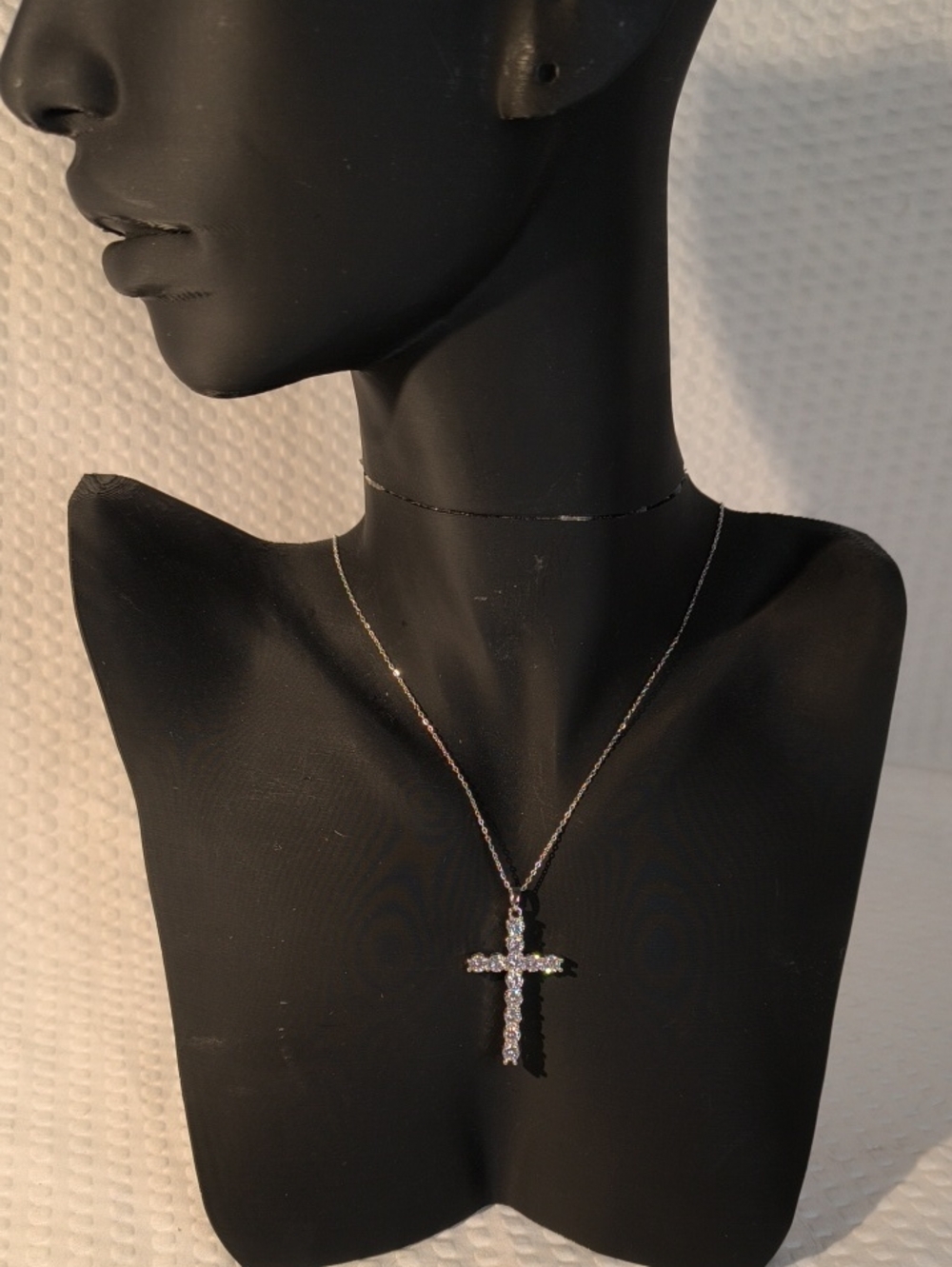 Silver Crystal Cross Pendant Necklace - Silver